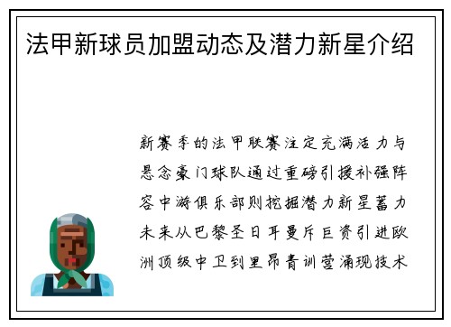 法甲新球员加盟动态及潜力新星介绍